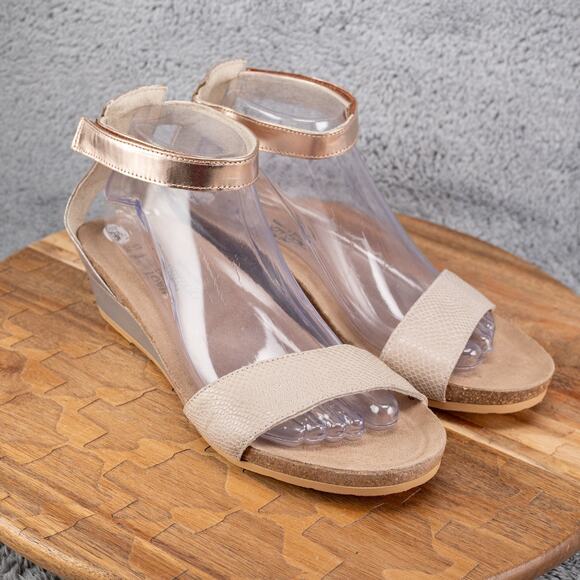 Naot Pixie Sandals Womens 40 Grey Leather Metallic Rose Gold Pink Wedge Shoes - Picture 1 of 7